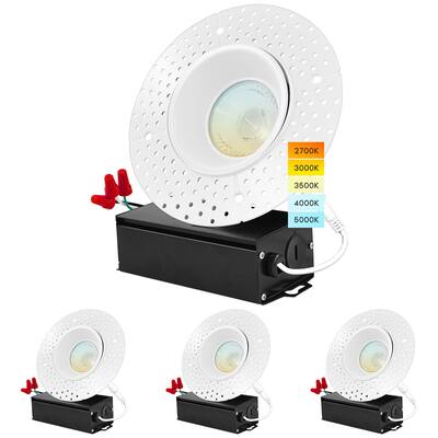 Luxrite 4 inch Trimless LED Recessed Light 5 Color Option Plaster Downlight 1000 Lumens Dimmable Wet Rated 4 Pack