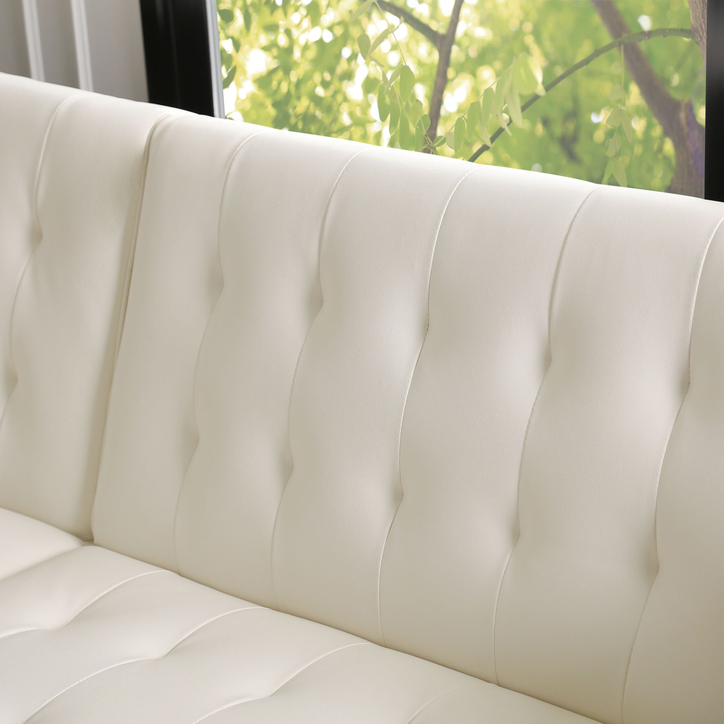 Abbyson Jackson Ivory Faux Leather Foldable Futon Sofa Bed Overstock 9829805