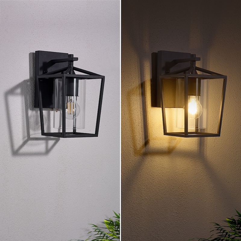 10.6"H Outdoor Black Modern Exterior Wall Lantern Sconce Light with Clear Glass Shade - 10.61"H