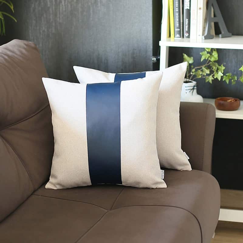 Bohemian Set of 2 Handmade Decorative Throw Pillow Vegan Faux Leather