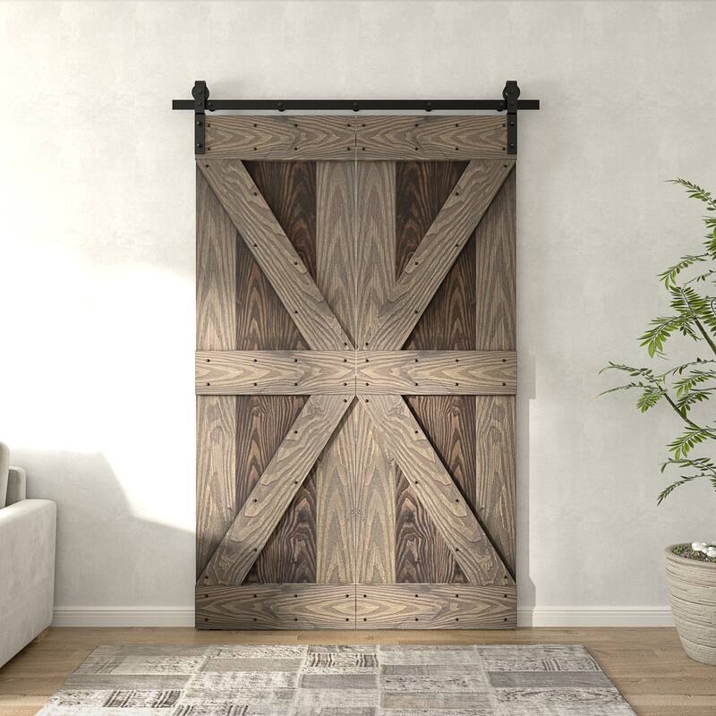 Coast Sequoia 30in./36in./48in./60in./72in. x 84in. Embossing Pine Wood Bi-Fold Barn Door With Sliding Hardware Kit