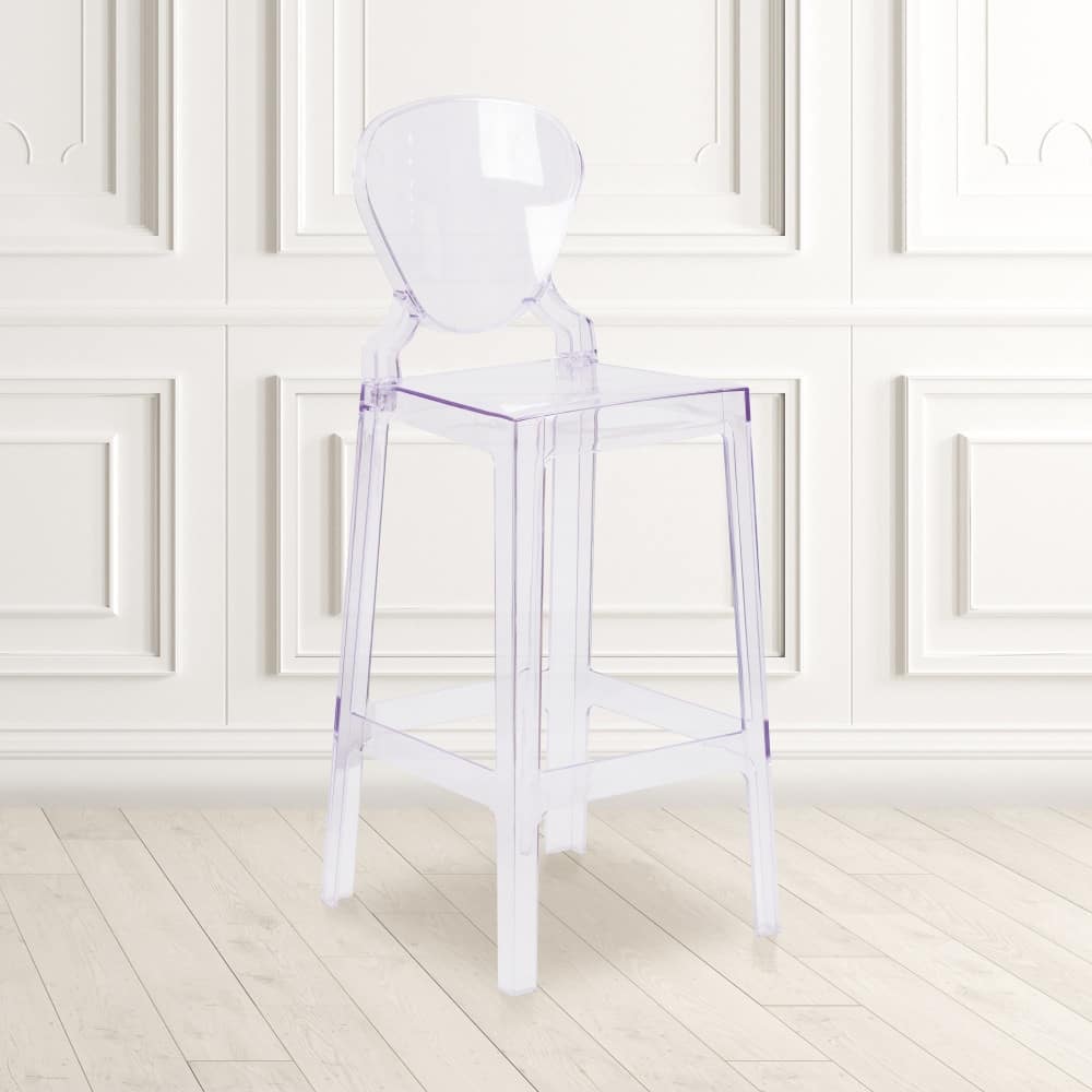 4Pk Ghost Barstool with Tear Back in Transparent Crystal - Wedding Chairs