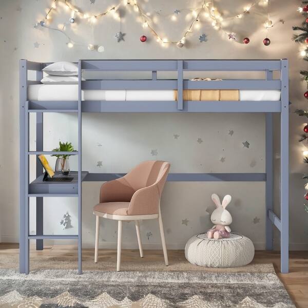 slide 2 of 55, Loft Pine Wood Bed Frame with Safety Guardrail,Built-In Desk,Ladder,Twin Size Grey