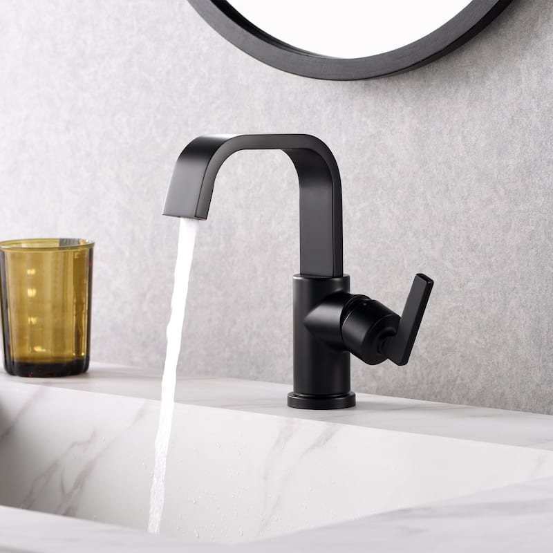 Luxier BSH14-S Single Handle Single Hole Bathroom Faucet with Drain - Matte Black