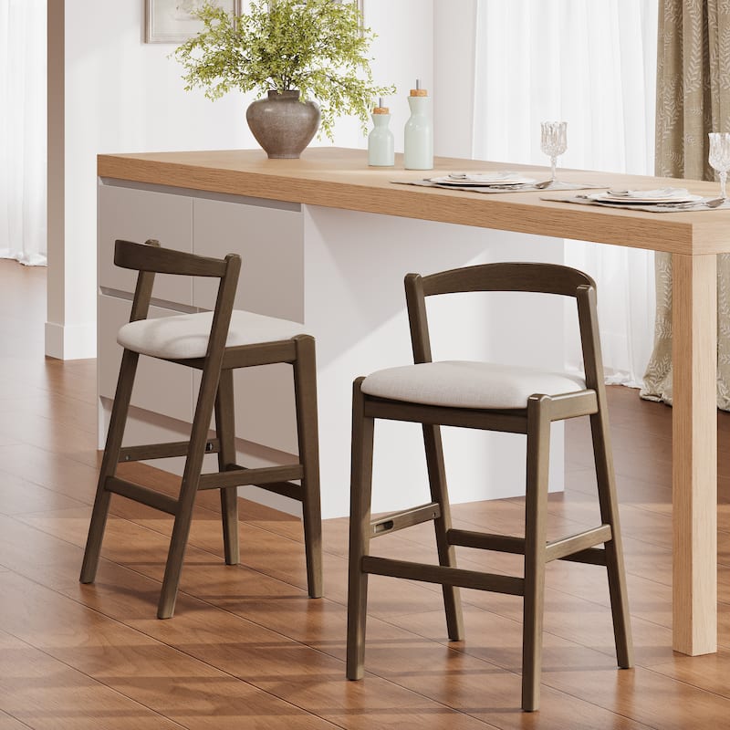 Christopher Knight Home - Ravenswood Rubber Wood Bar Stool with Fabric Upholstered Cushion（Set of 2）