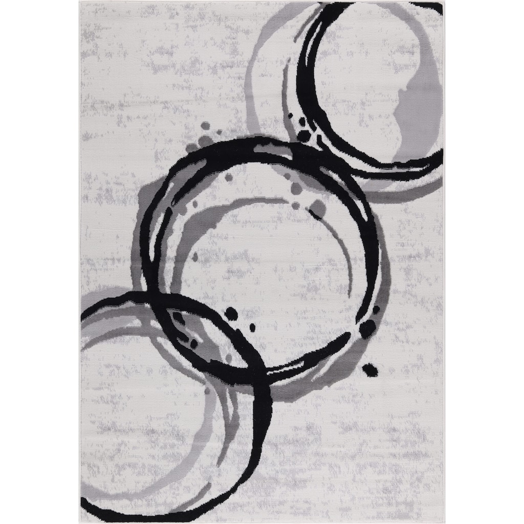 Dream Collection Abstract Circles Black and Grey Rug