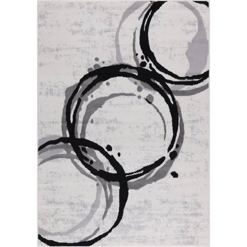 Dream Collection Abstract Circles Black and Grey Rug - 5'3 x 7'3