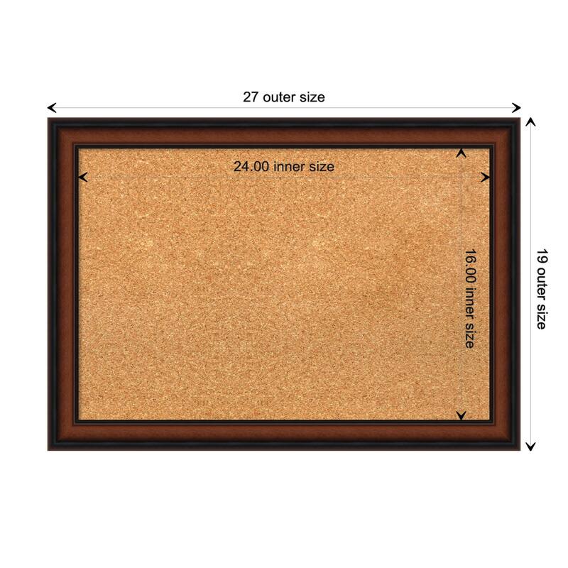 Cyprus Walnut Narrow Wood Framed Natural Corkboard Bulletin Board - Board Size 24x16