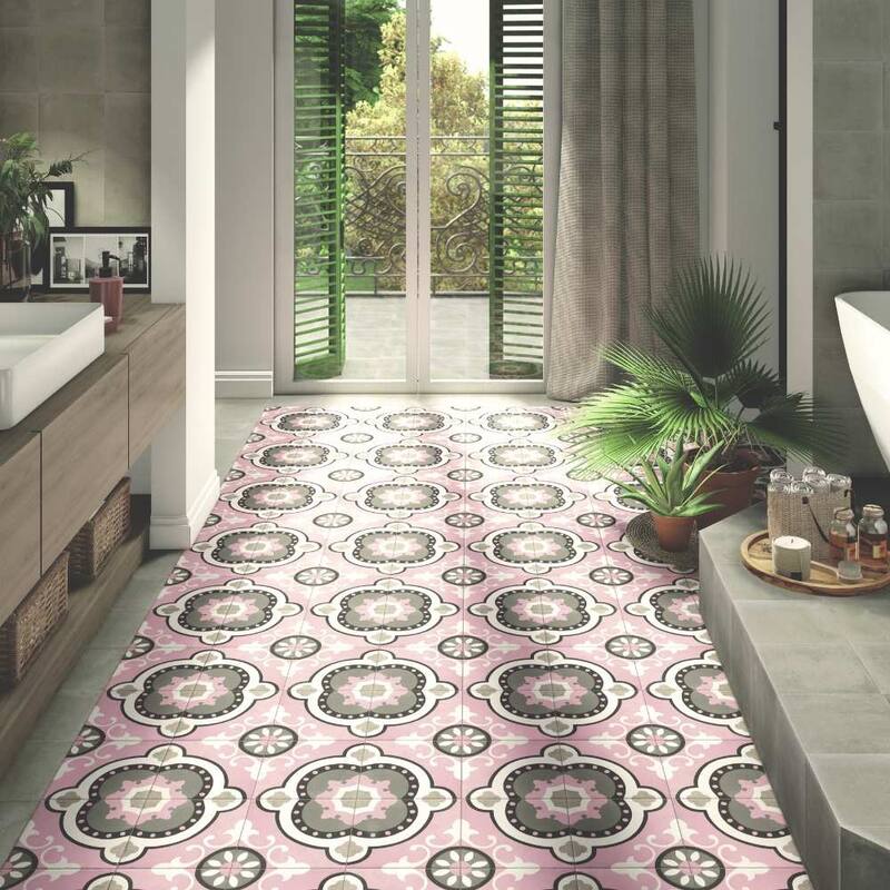 Art Deco 8x8 Rose Pink Matte Porcelain Encaustic Tile - Floor & Wall