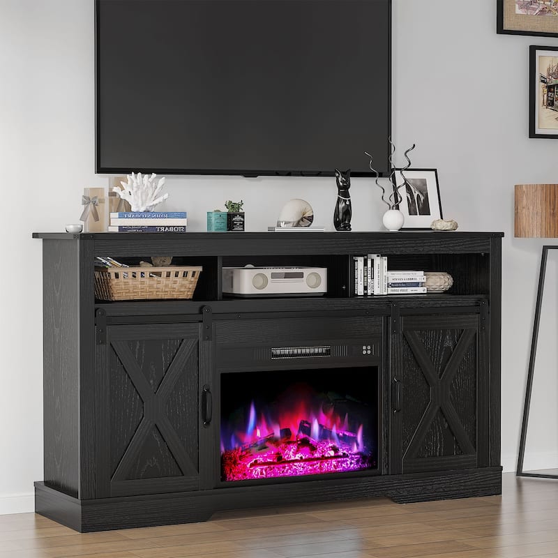 Farmhouse Media Console TV Stand with Fireplace for TVs Up To 70"