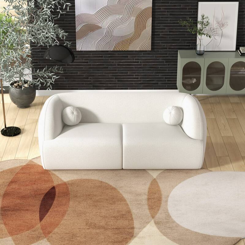 Quern Japandy Style Luxury Comfy Modern Boucle Fabric Curved Sofa