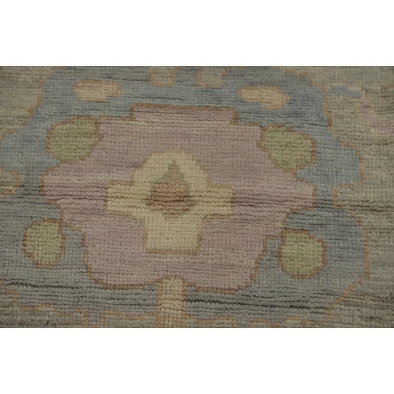 Handmade Blue Oushak Vegetable Dye Large Rug, Flora Geometric Carpet - 13' 8'' X 9' 10''