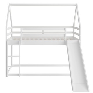 White Twin Size Bunk Bed Wood House Bed with Convertible Slide and ...