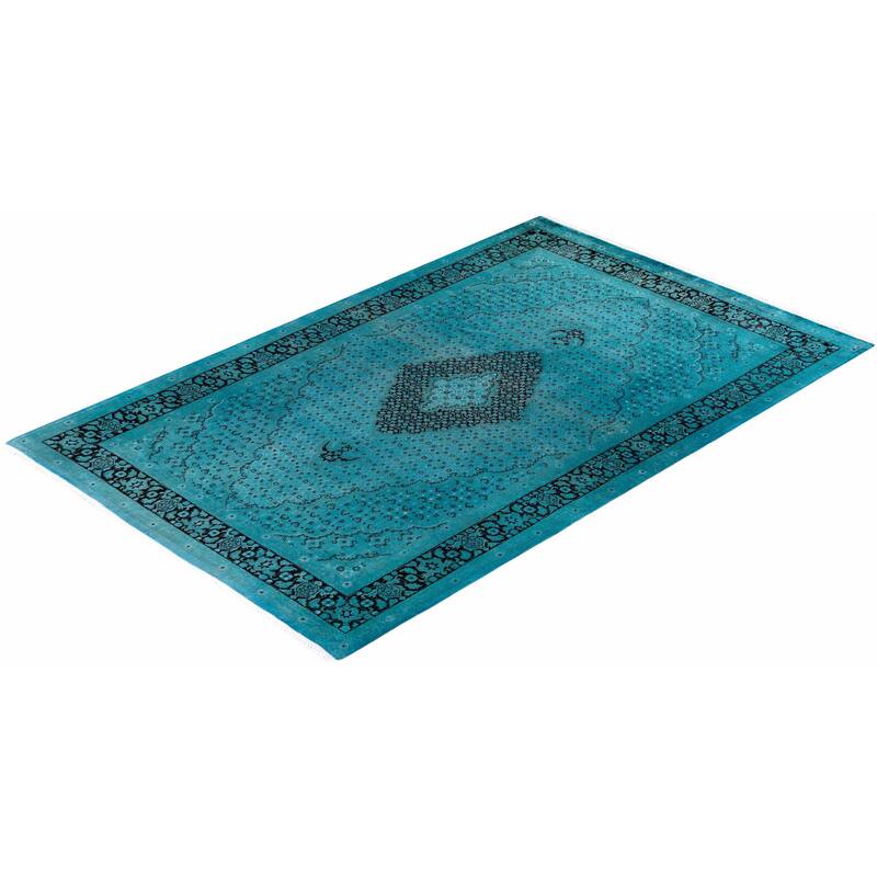 Overton Hand Knotted Wool Vintage Inspired Modern Contemporary Overdyed Blue Area Rug - 6' 0" x 9' 5"
