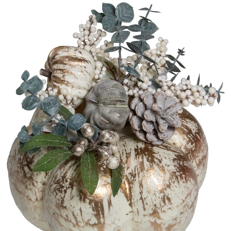 9" White and Gold Pumpkins Fall Harvest Arrangement