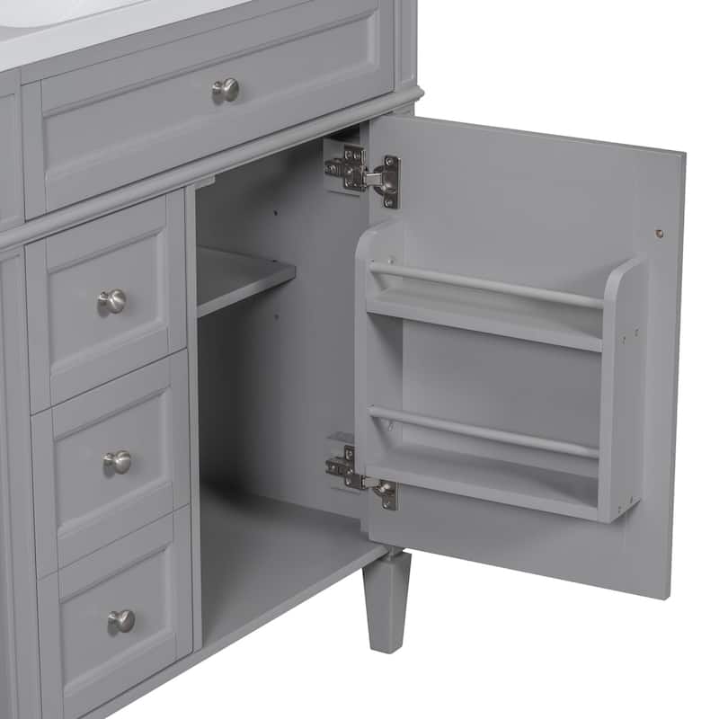 Plywood Freestanding Bathroom Vanity Set in Maple with Mirror Cabinet - 30" x 18"