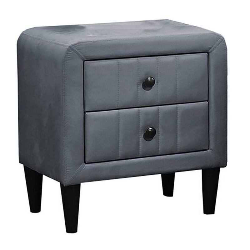 Dark Gray/Black 2 Drawer 20.5 in. W Nightstand with Soft Velvet Upholstery