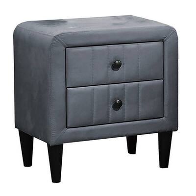 Dark Gray/Black 2 Drawer 20.5 in. W Nightstand with Soft Velvet Upholstery