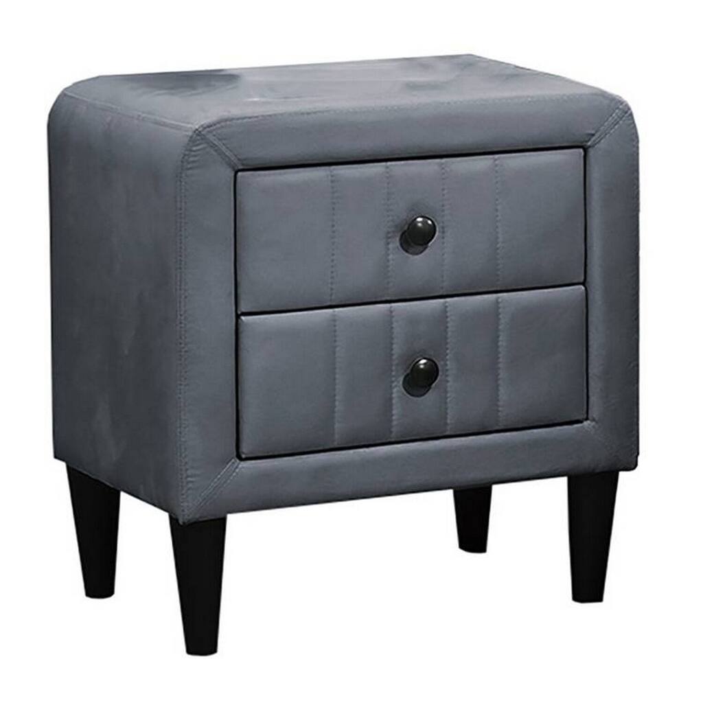 Dark Gray/Black 2 Drawer 20.5 in. W Nightstand with Soft Velvet Upholstery