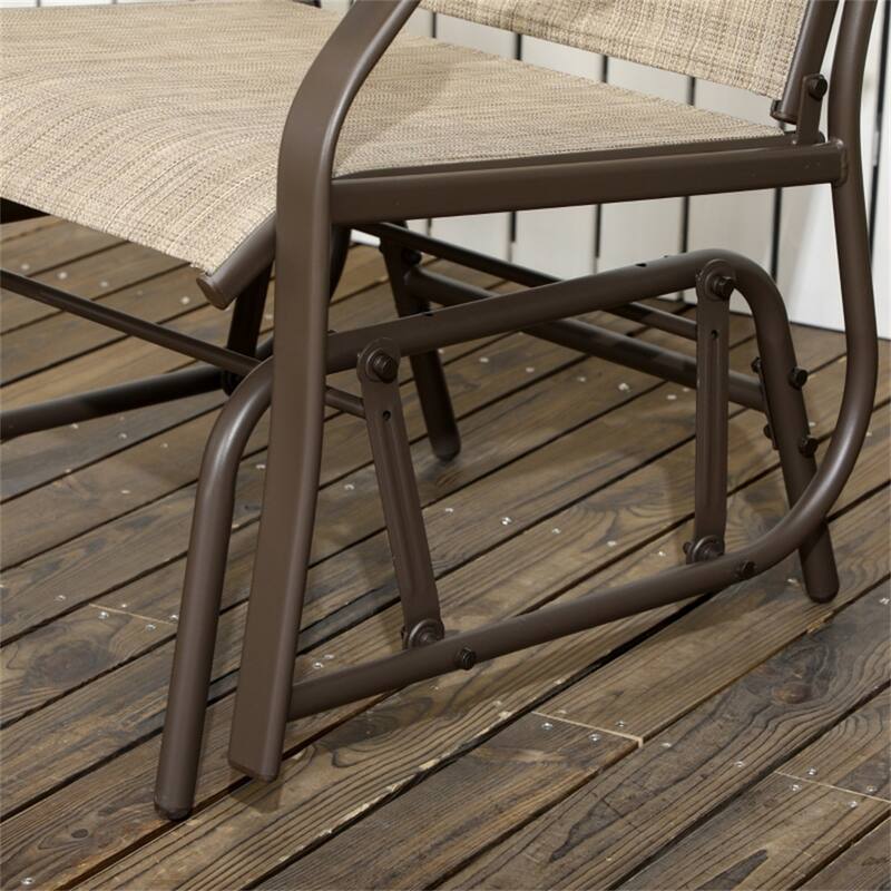 3 Piece Outdoor Glider Chair Set with Tempered Glass Table Powder Coated Steel Frame Breathable Mesh Seating