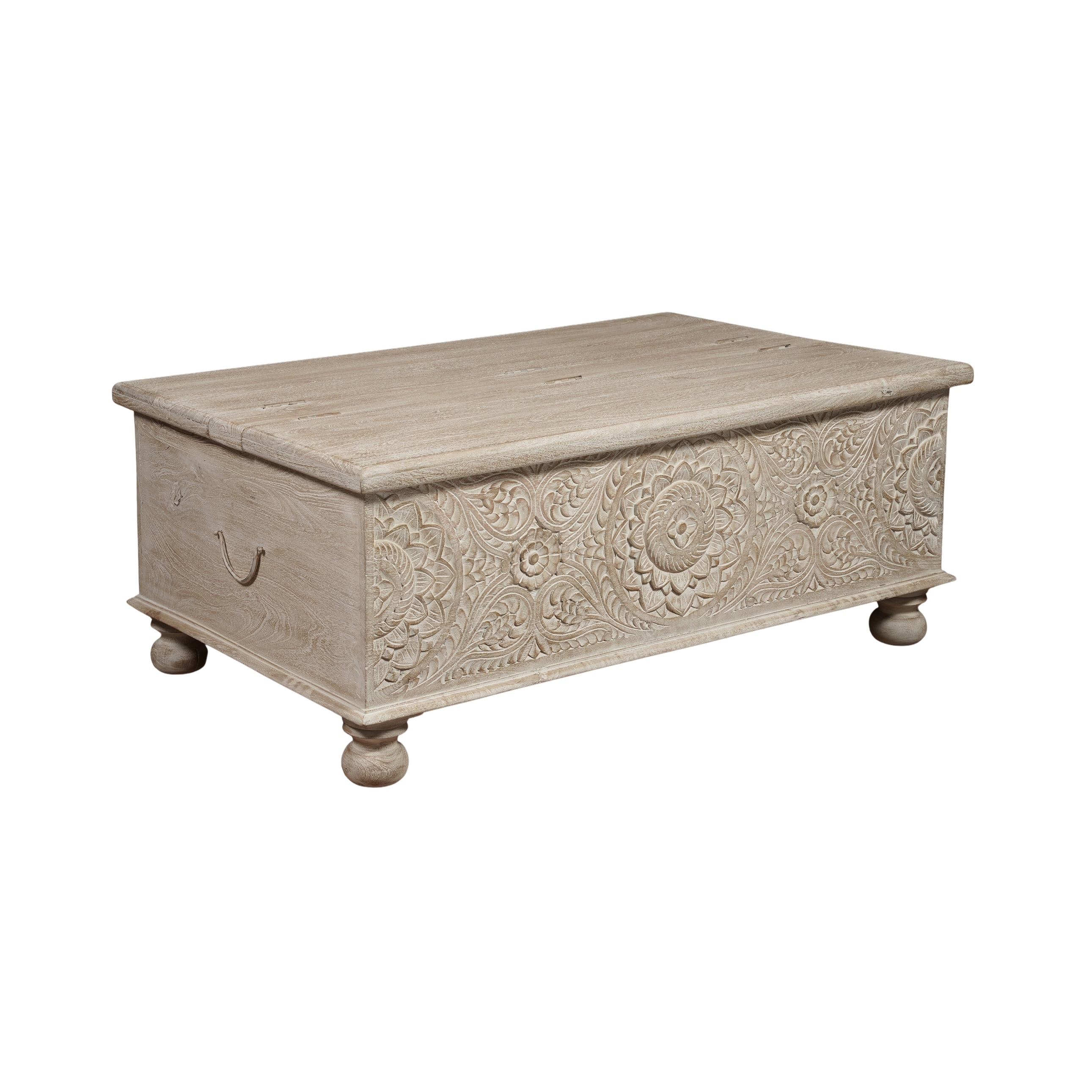 HomeRoots 49" Natural Solid Wood Distressed Lift Top Coffee Table - 49