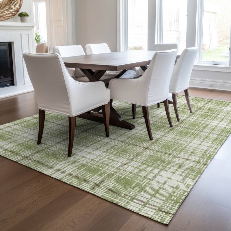 Machine Washable Indoor/ Outdoor Plaid Chantille Rug
