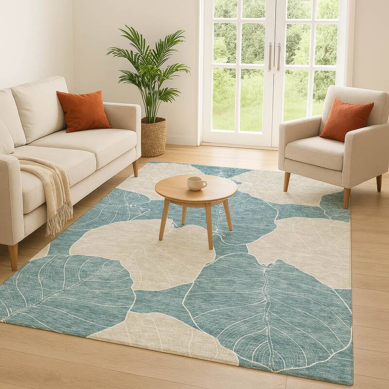 Machine Washable Indoor/ Outdoor Tropical Floral Chantille Rug