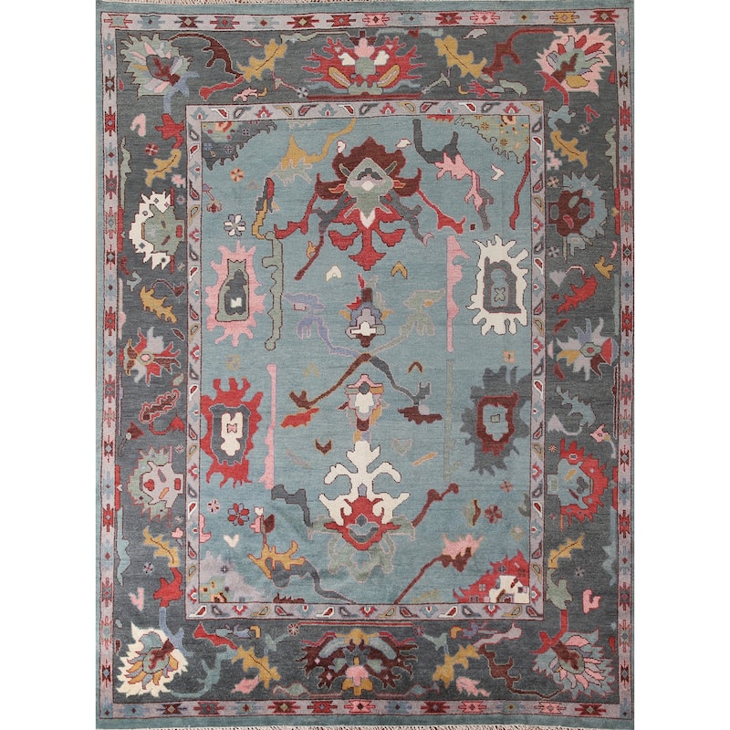 Blue Transitional Oushak Area Rug Handmade Wool Carpet - 9'3"x 11'10"
