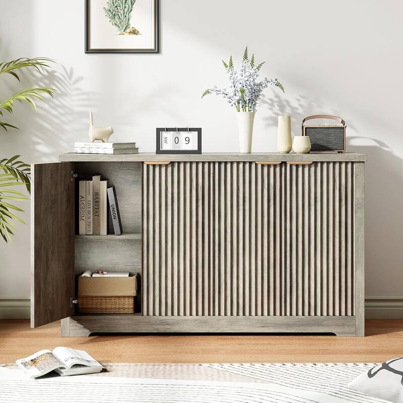 Buffet Sideboard Cabinet, Fluted Modern Credenza with Doors & Shelves