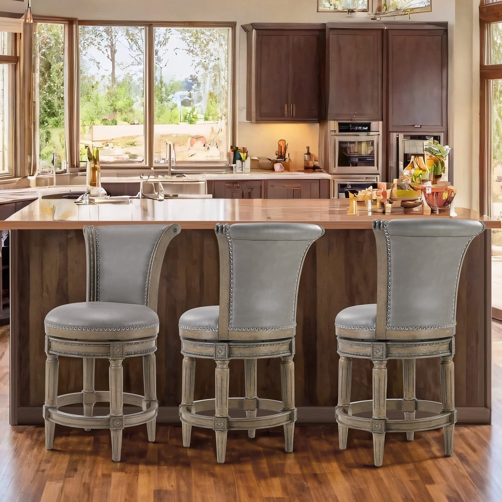 Traditional 26" Counter-Height Wood Swivel Barstool with Nailhead Trim