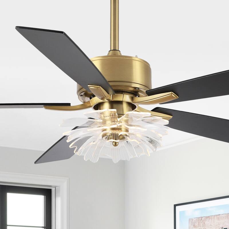 52" Modern Gold Acylic Flower Diammable Ceiling Fan with Light and Remote