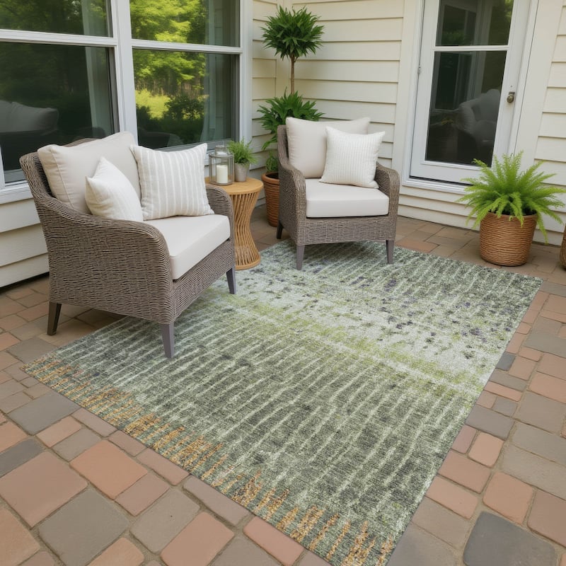 Machine Washable Indoor/ Outdoor Boho Modern Chantille Rug - Olive - 10' x 14'