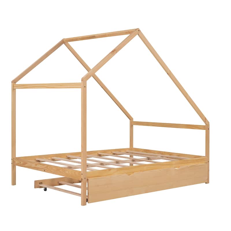 Wooden House Bed With Trundle