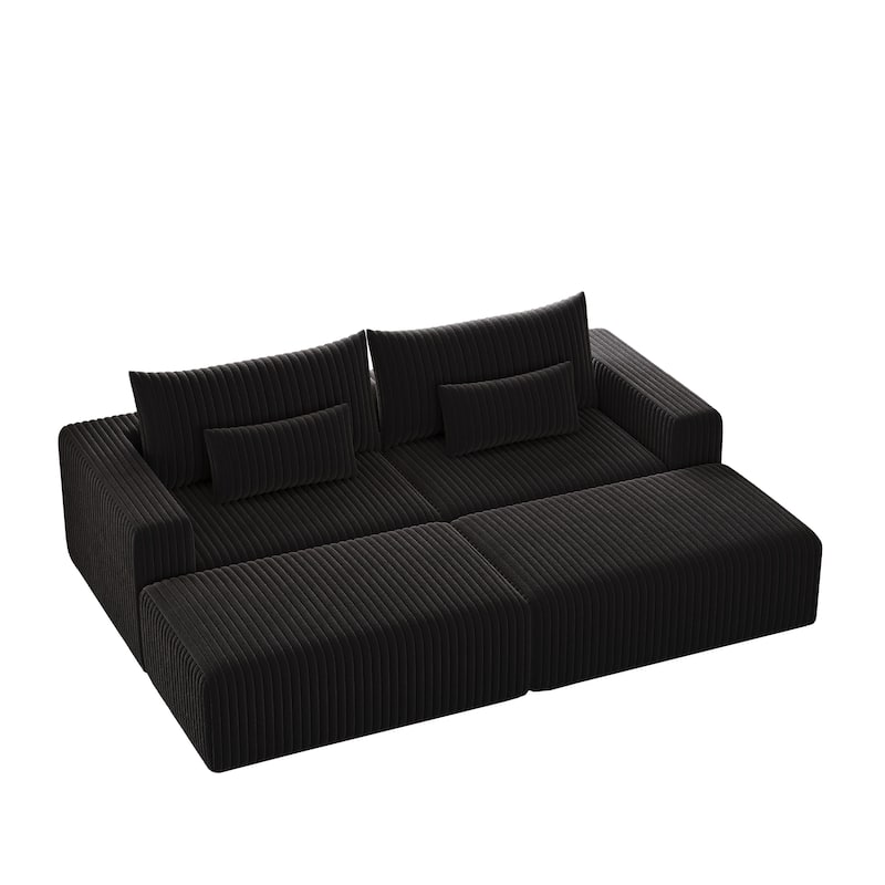 102" Corduroy Cloud Lounge Sectional with 2 Removable Footstools, No-Assembly Plush Chaise & Backrest Support