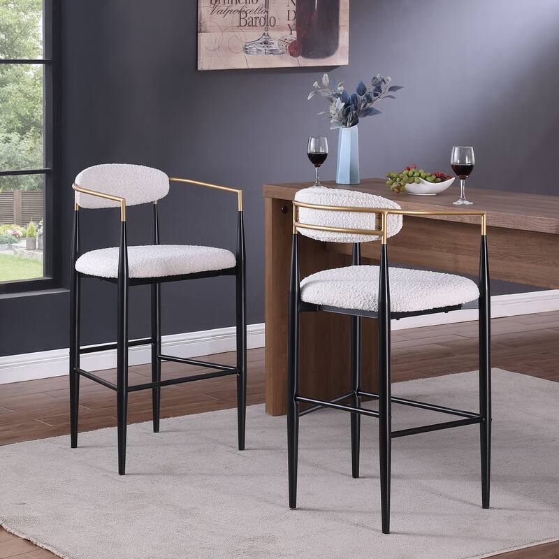 Counter Height Bar Stools Set of 2, Dining Bar Stool with Upholstered Seats, Kitchen Island Chairs with Backs and Iron Legs - Beige
