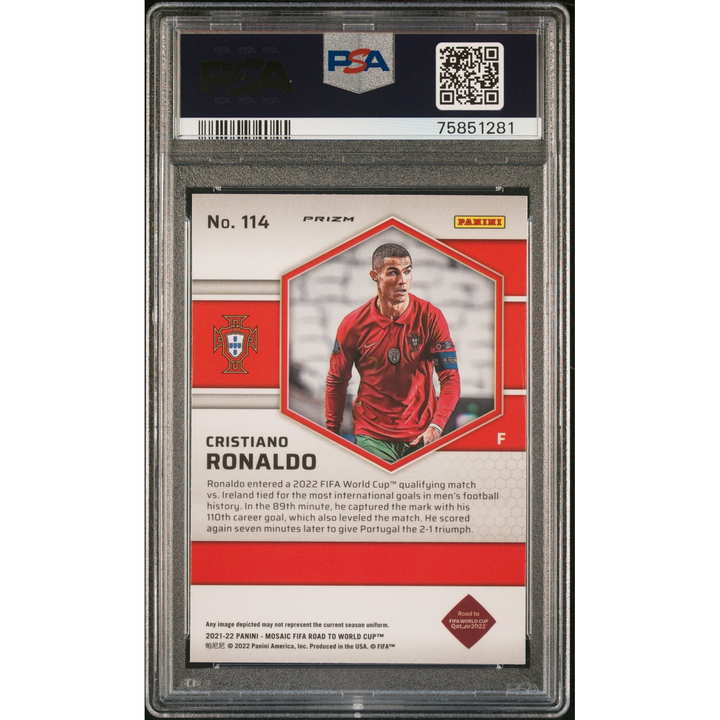 Cristiano Ronaldo 2021-22 Panini Red Mosaic World Cup Card