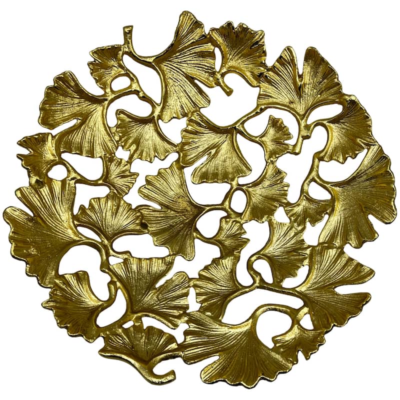 15 Inch Wide Decorative Handmade Aluminum Ginkgo Leaf Bowl - 14.5 x 14.5 x 4 in