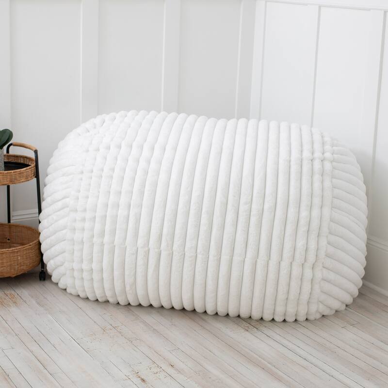 Plush Ribbed Faux Fur Bean Bag Loveseat - 64" - Cream