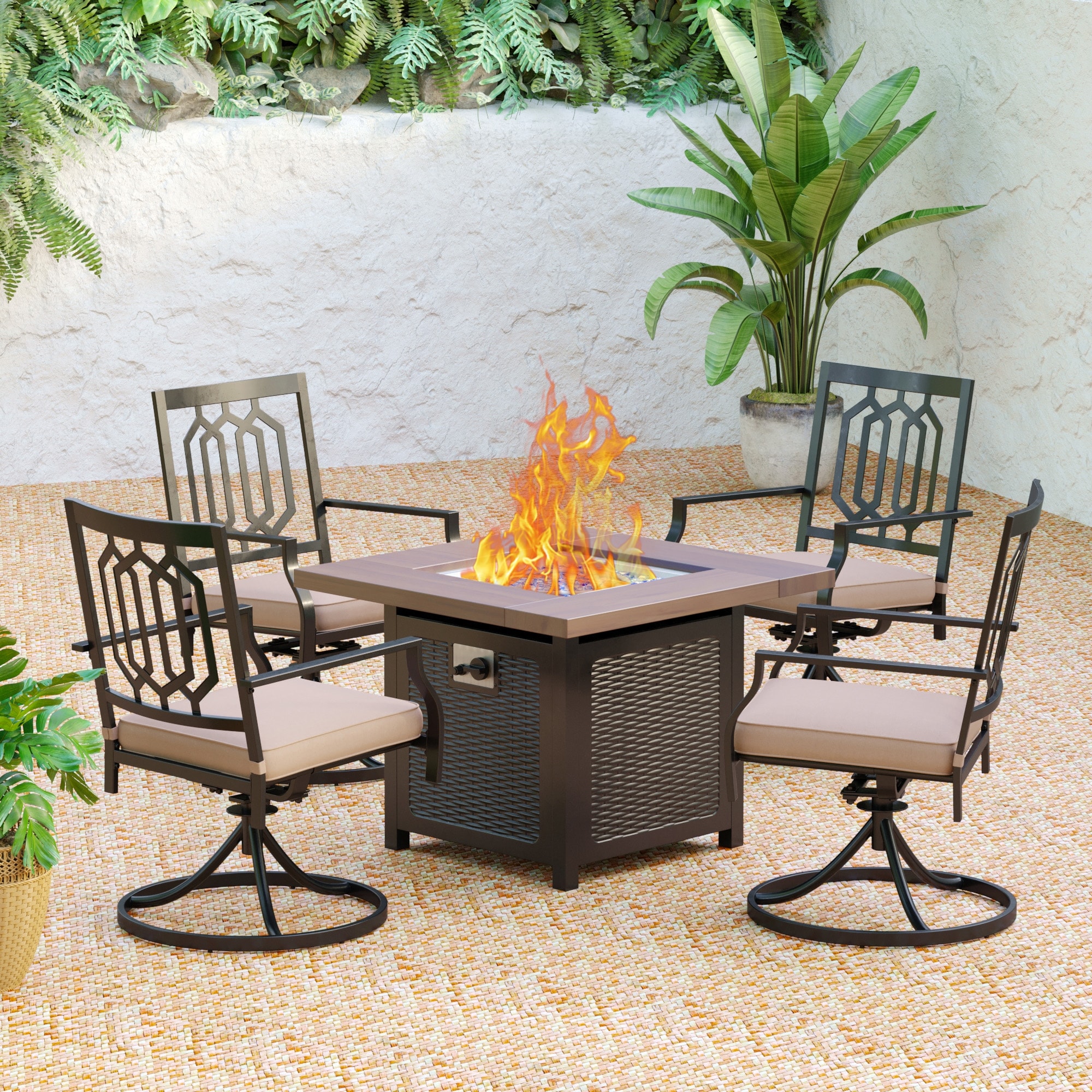 Gas fire pit on sale table with chairs