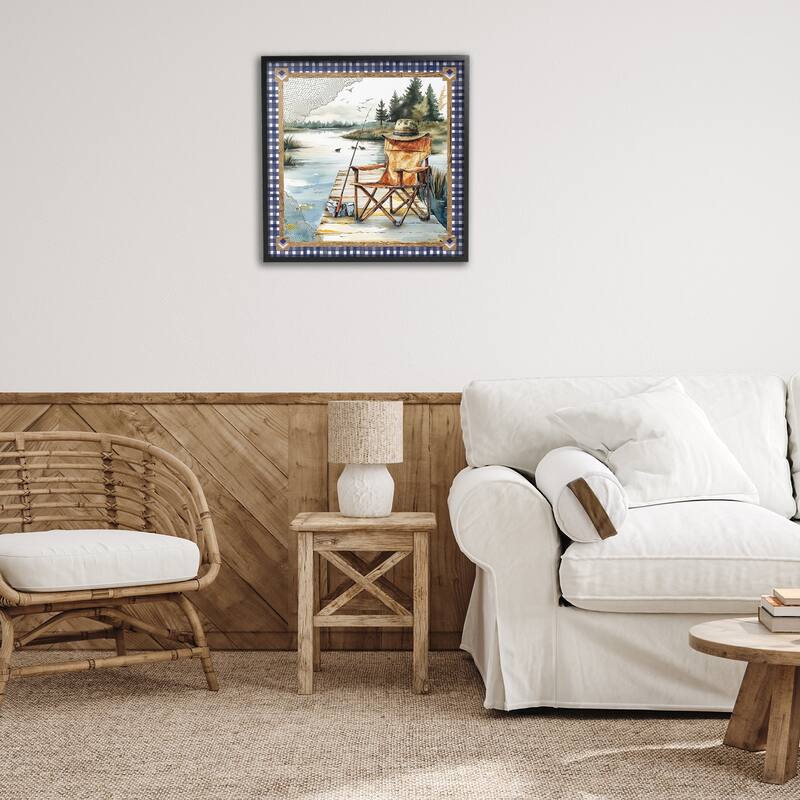 Stupell Fishing Chair on Dock Framed Giclee Art Design By Nicole DeCamp