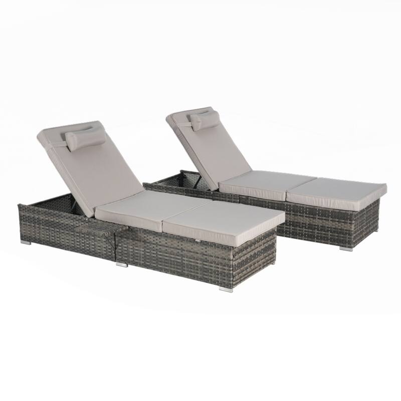 Outdoor Chaise Lounge Chair Set of 2 with Storage