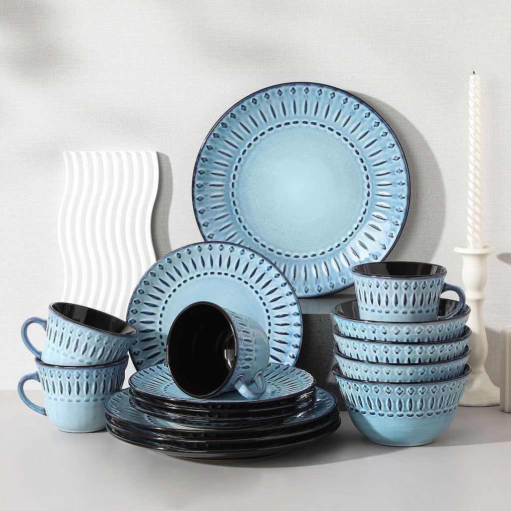 vancasso NILE Embossed Blue Diamond Pattern Dinnerware Set
