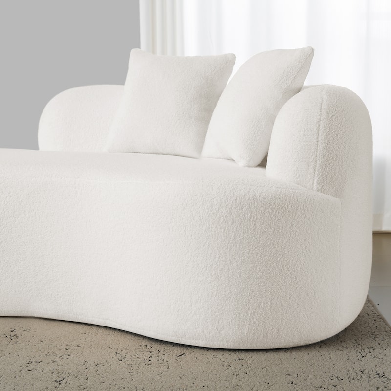 Curved Four Seater Full Compression Sponge Sofa,Teddy Velvet Fabric, No-Assembly Compact Sofa