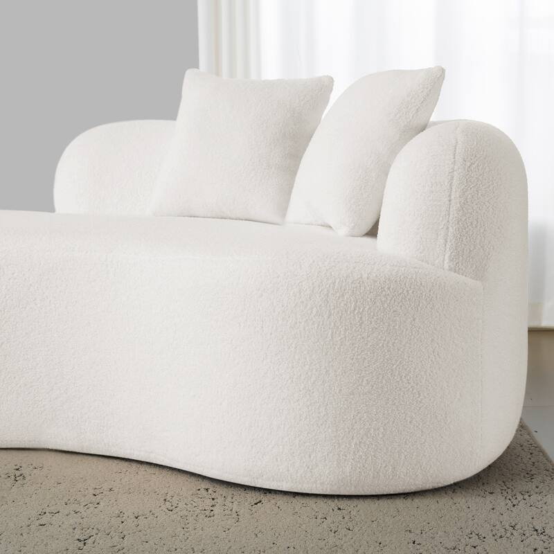 Curved Four Seater White Full Compression Sponge Sofa, No-Assembly Compact Sofa for Small Spaces & Apartments