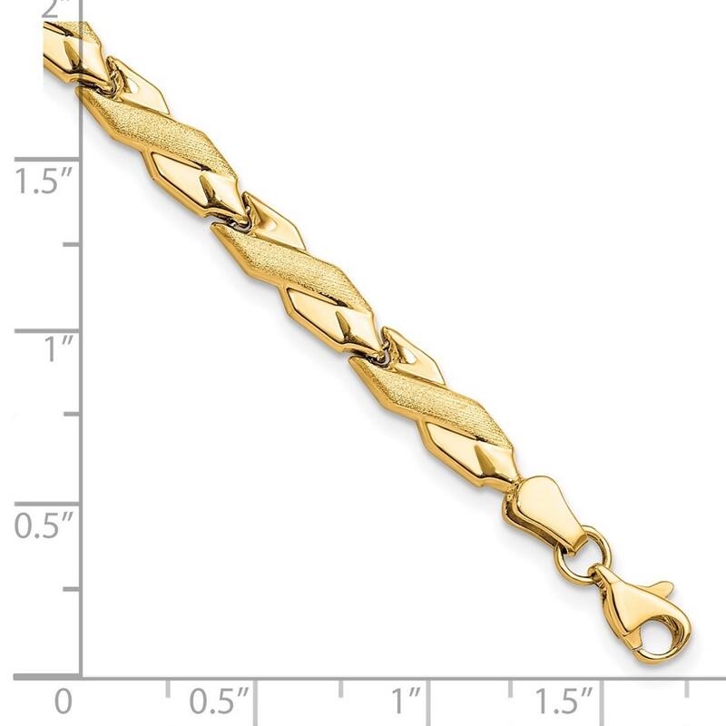 Curata 10k Yellow Gold Fancy Polished and Brushed X Bracelet 7 Inch