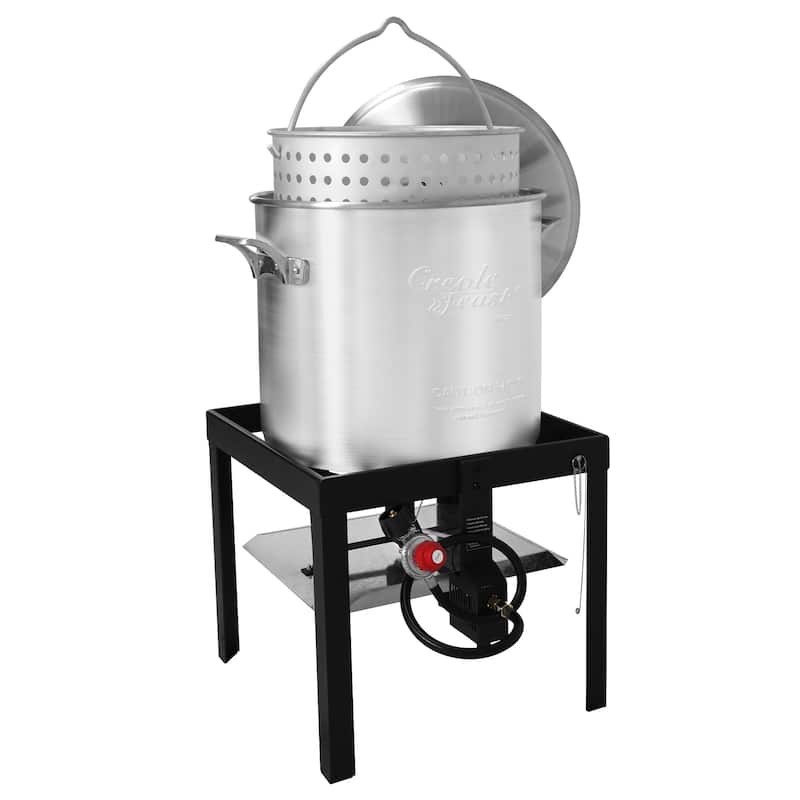 Creole Feast 80 QT Seafood Boiling Kit with Strainer,Black&Sliver