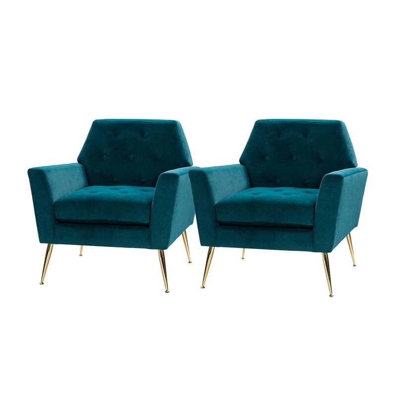 Lilia Contemporary Velvet Upholstered Tufted Back Armchair with Metal Golden legs Set of 2 by HULALA HOME