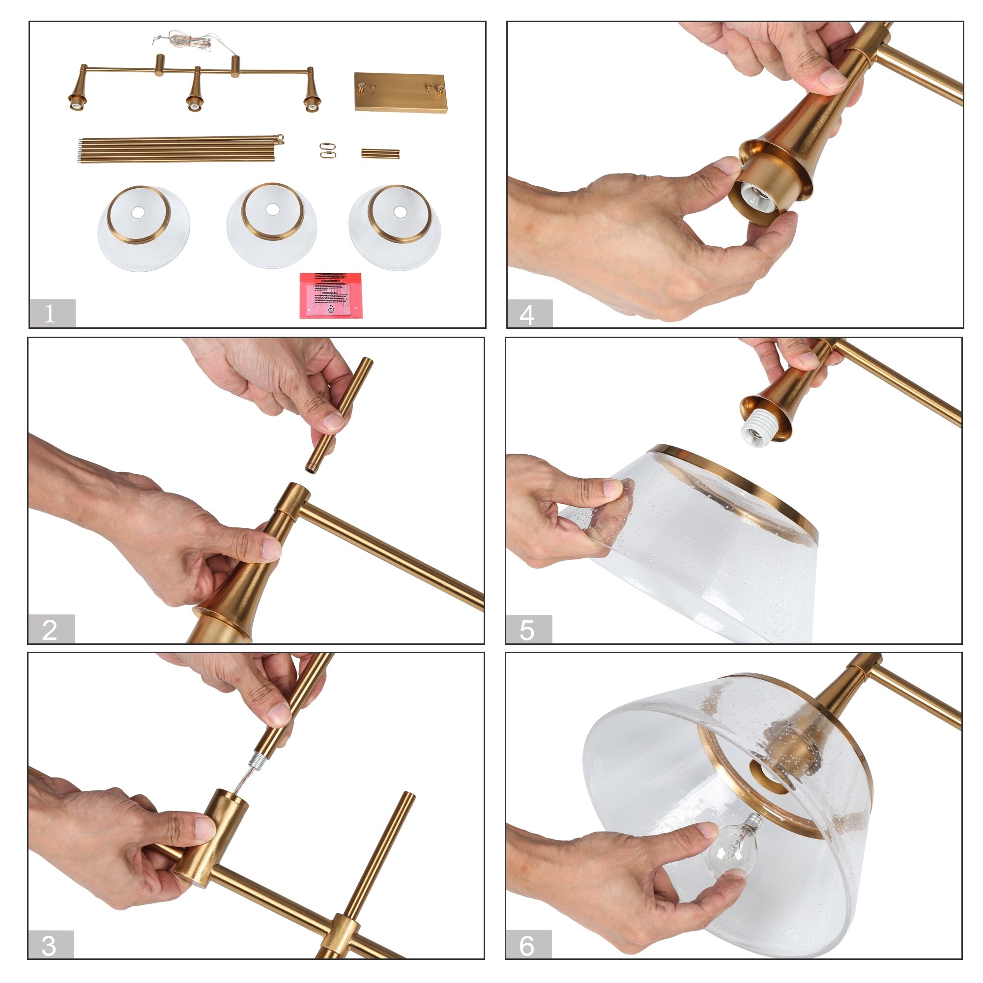 モラモラi Mola Modern Gold 3-Light Chandelier Seeded Glass Pendant for