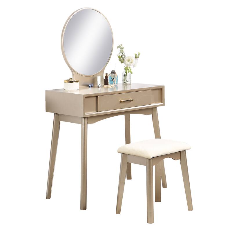Contemporary Wood Vanity and Stool Set - Gold
