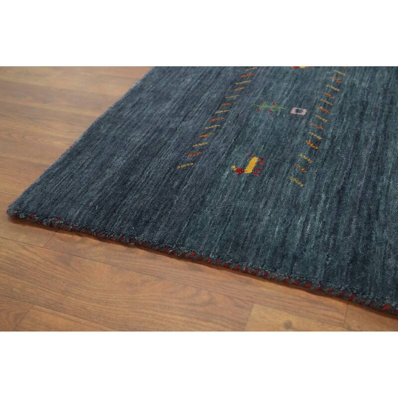 Hand Knotted Oriental 100% Wool Carpet Tribal Animal Pictorial Navy Blue & Blues Gabbeh Area Rug - 9' 0'' X 9' 0''